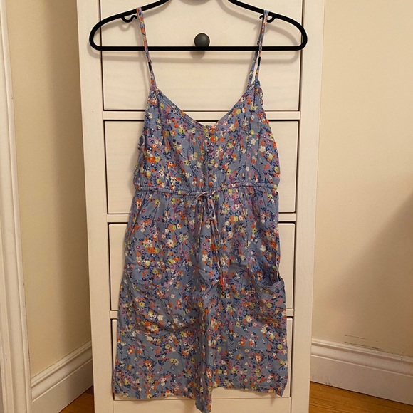 Baby blue floral summer dress mini flower print - Picture 1 of 4